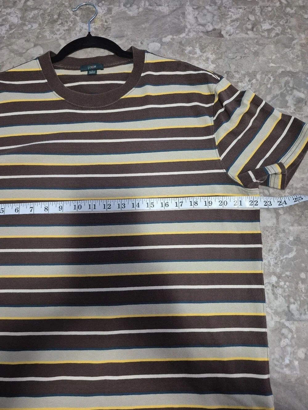 Vintage Mens J. Crew Brown Striped Crewneck Short-Sleeve Tee Large